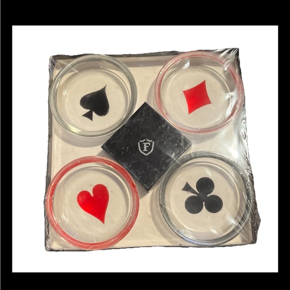 federal glass Other - Vintage MCM Federal Glass Poker Ashtray Set NOS Sealed Barware